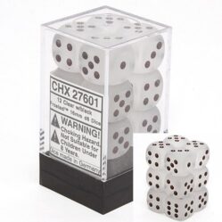 Dice Set - 12 x 16mm D6 - Frosted Clear w/Black