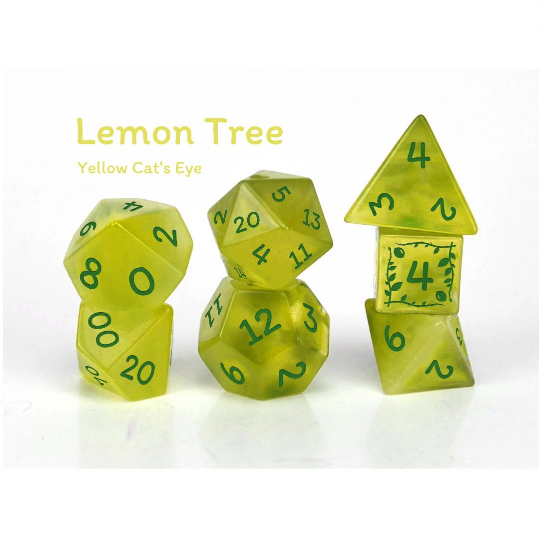 Dice Set - 4-20 - Lemon Tree (Yellow Cats Eye)