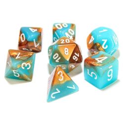 Dice Set - 4-20 - Gemini Copper - Tourquoise w/White