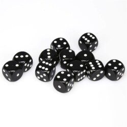Dice Set - 12 x 16mm D6 - Opaque Black w/White