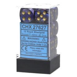 Dice Set - 12 x 16mm D6 - Scarab Royal Blue w/Gold