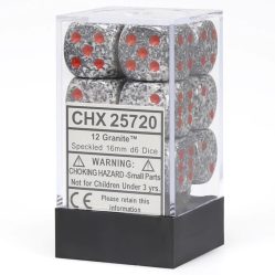 Dice Set - 12 x 16mm D6 - Speckled Granite w/Red