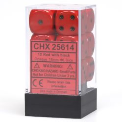 Dice Set - 12 x 16mm D6 - Opaque Red w/Black