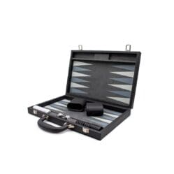 15in (38cm) Leather Backgammon Set  - Black (LPG)