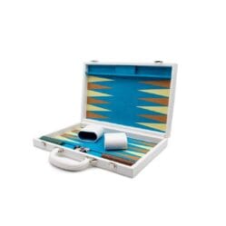 15in (38cm) Leather Backgammon Set  - White (LPG)