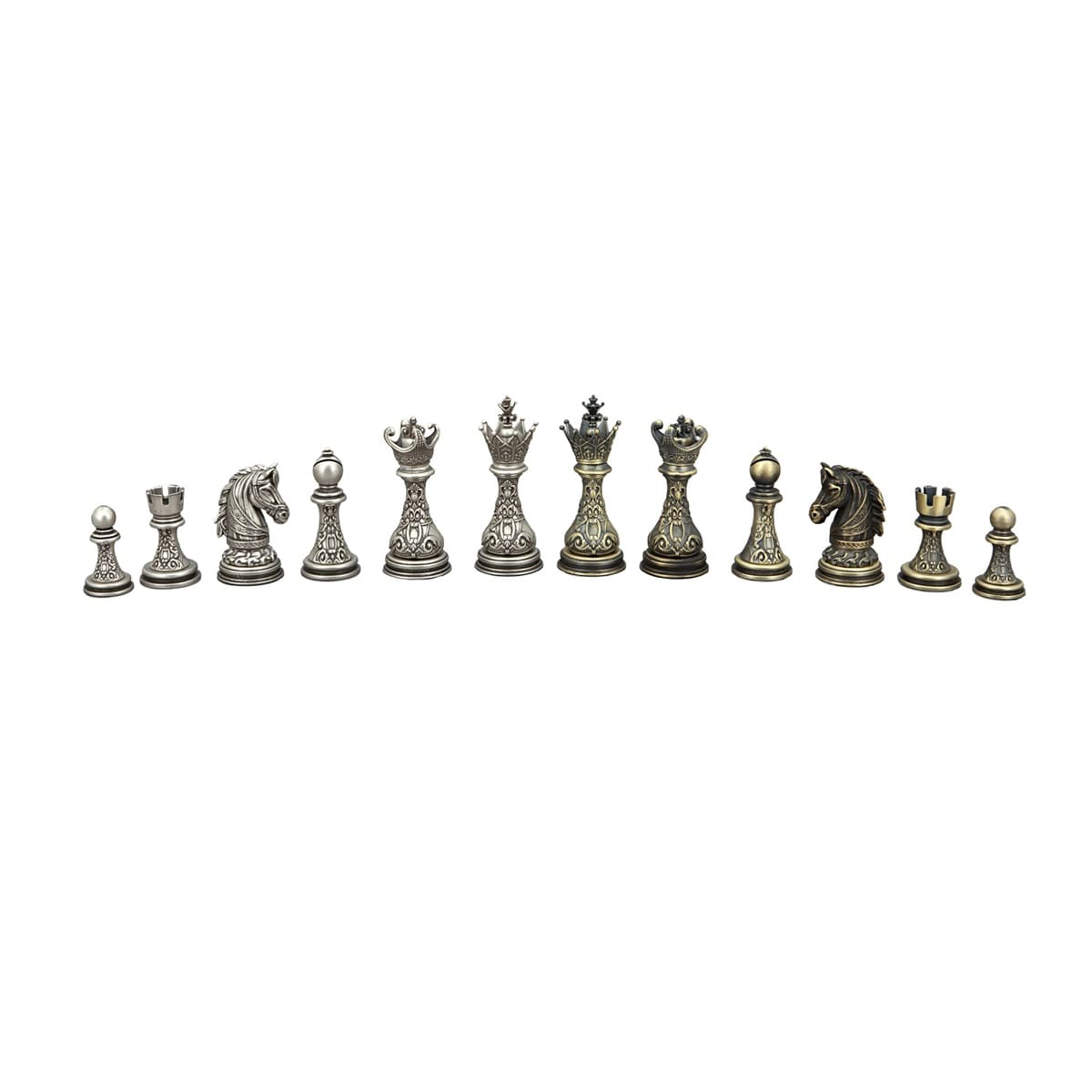 Antique Regal Copper and Silver Chess Pieces - 90mm
