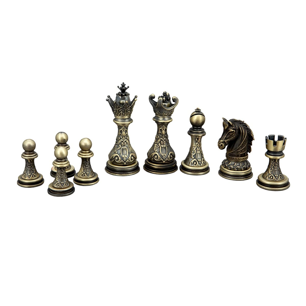 Antique Regal Copper and Silver Chess Pieces - 90mm - Image 3